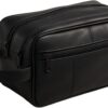 Mens Large Genuine Leather Travel Overnight Wash Gym Toiletry Shaving Bag 3520 Black