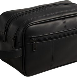 Mens Large Genuine Leather Travel Overnight Wash Gym Toiletry Shaving Bag 3520 Black
