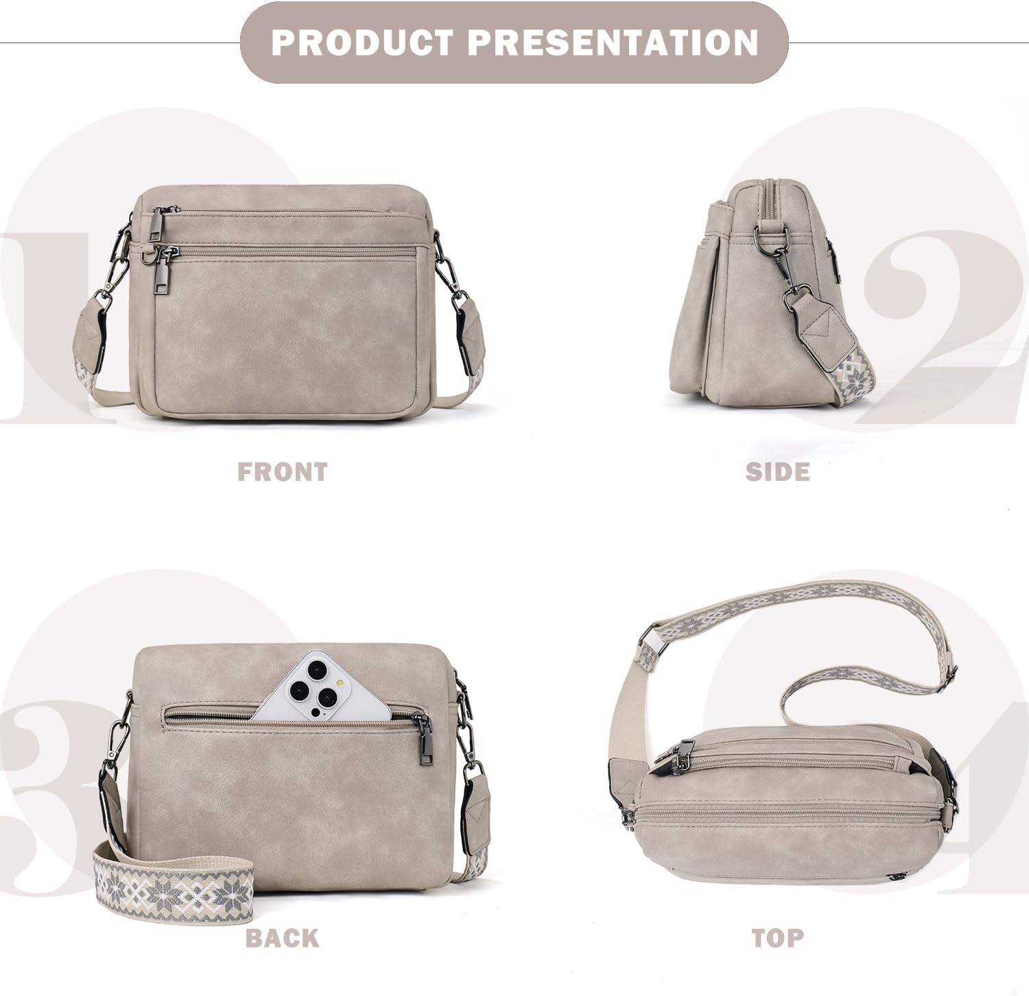 MUIIKOLA Cross Body Bag Women,Crossbody Bags For Ladies,PU Leather Medium Shoulder Handbags Built in Wallet Adjustable wide shoulder straps