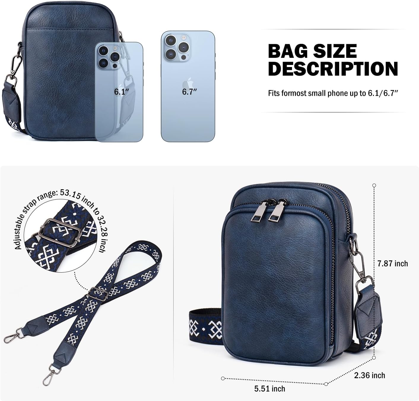 MUIIKOLA Small Crossbody Phone Bag,Women's RFID Blocking Large Capacity Phonebag, PU Leather Card Holder Purse and Handbags,Adjustable, Removable Shoulder Wide Strap