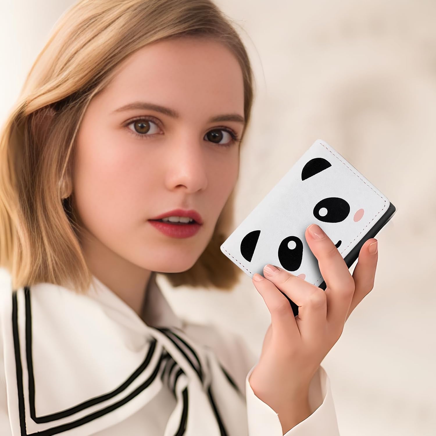 FuninCrea Small Ladies Purse Cute Panda Wallet for Women and Girls, PU Leather Women Wallet with 7 Card Slots and ID Windows, Womens Purse for Card, ID Card, Photo, Cash (Pink Panda)