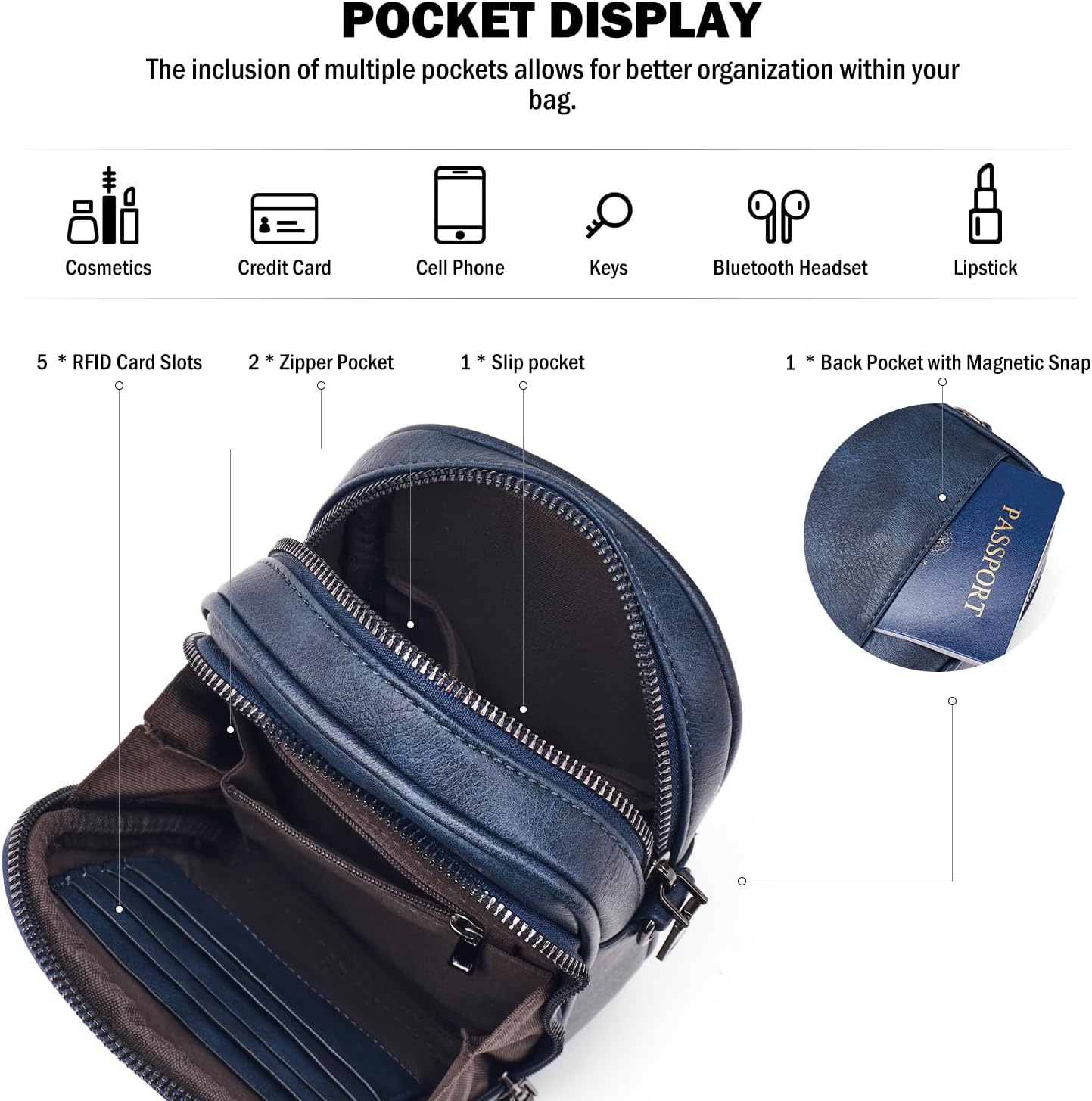 MUIIKOLA Small Crossbody Phone Bag,Women's RFID Blocking Large Capacity Phonebag, PU Leather Card Holder Purse and Handbags,Adjustable, Removable Shoulder Wide Strap