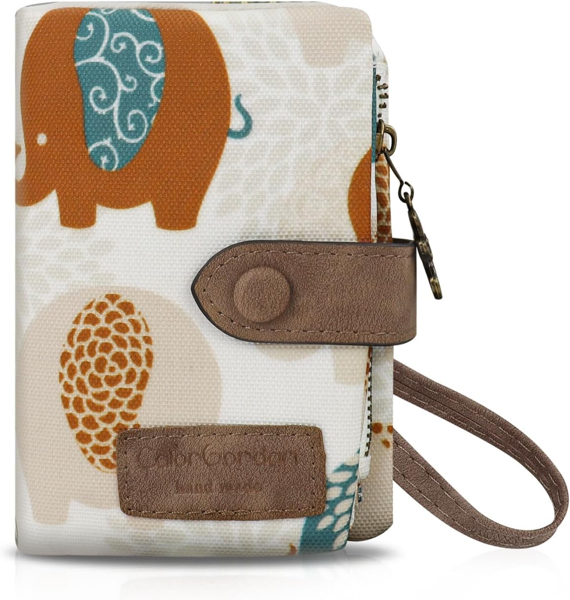 Small Purses for Women Stylish Ladies Wallet with Detachable Wrist Strap, Multi Card Slot Women Wallets Portable Ladies Purse with 11 Card Slots and 2 Zip Pockets (Elephant)