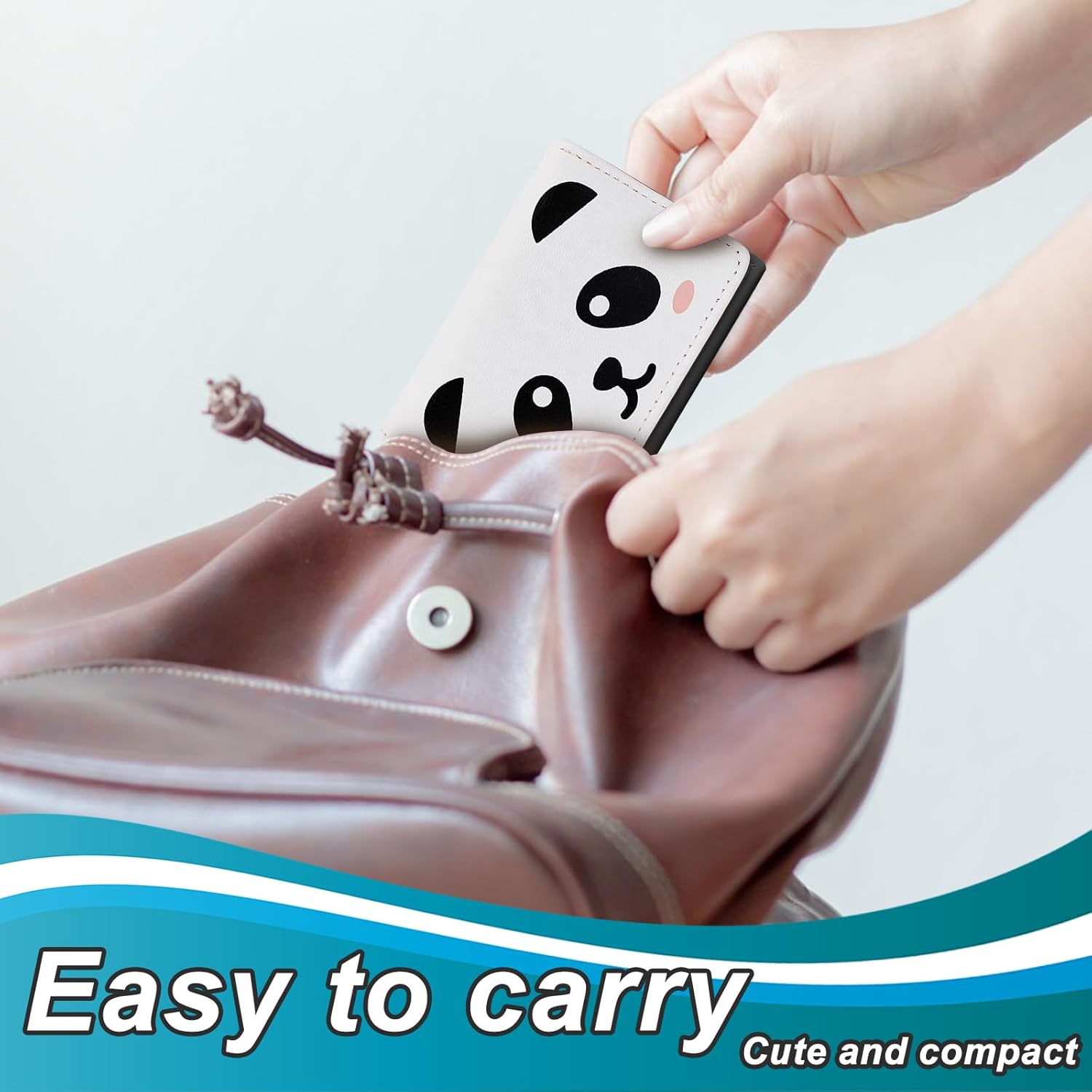 FuninCrea Small Ladies Purse Cute Panda Wallet for Women and Girls, PU Leather Women Wallet with 7 Card Slots and ID Windows, Womens Purse for Card, ID Card, Photo, Cash (Pink Panda)