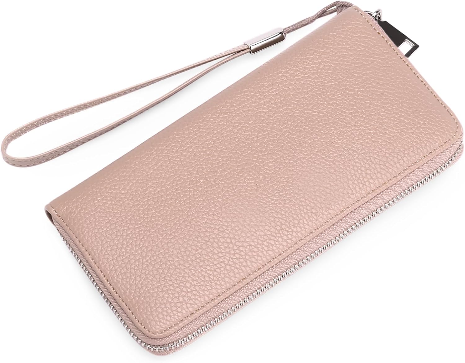 GOIACII Leather Women's Wallets, Large Capacity Long Ladies Purse Card Holder Purse for Women with RFID Blocking and Detachable Wrist Pink
