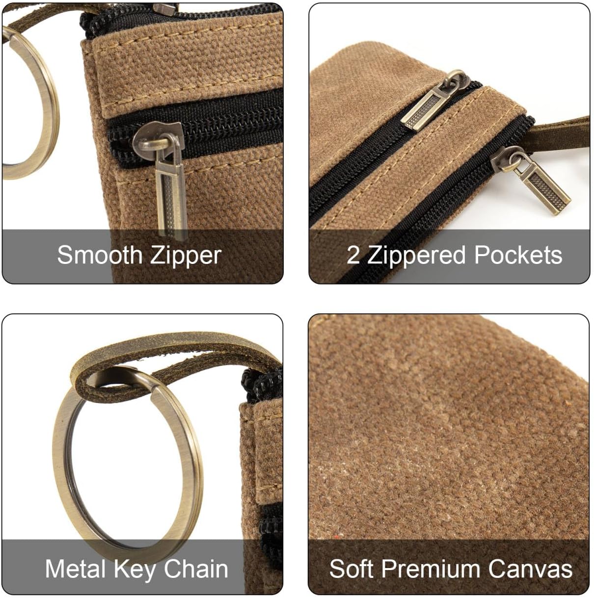 Mens Tray Purses Coin Purse,Coin Pouch,Cash Wallet,Small Change Purse Keychain for Coins Pocket Zipper Wallet with Key Ring,Gifts for Men Dad Father (Coffee)