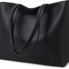 Ladies Tote Bags Simple PU Leather Handbags Work School Shopping Bags for Women with Zip and Inner Pocket