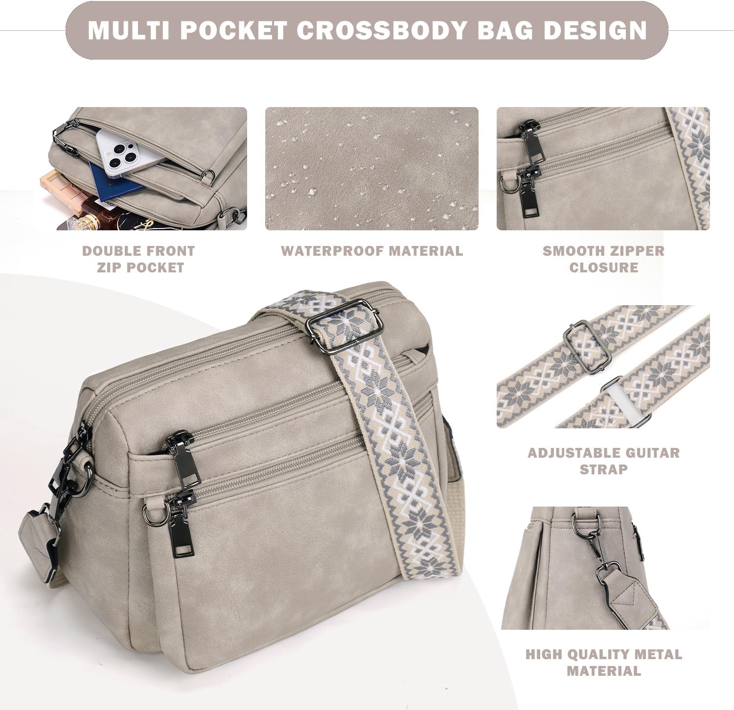 MUIIKOLA Cross Body Bag Women,Crossbody Bags For Ladies,PU Leather Medium Shoulder Handbags Built in Wallet Adjustable wide shoulder straps