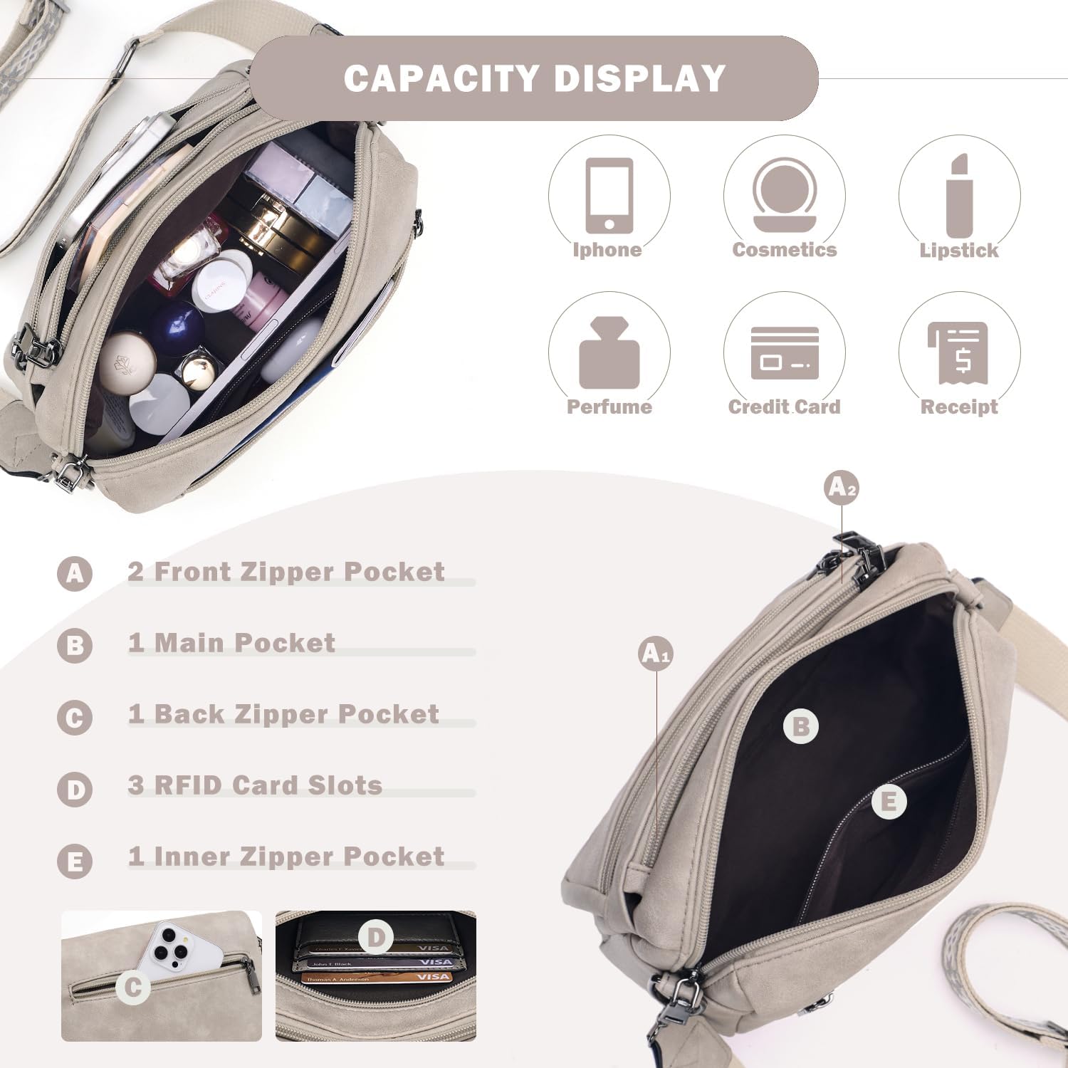 MUIIKOLA Cross Body Bag Women,Crossbody Bags For Ladies,PU Leather Medium Shoulder Handbags Built in Wallet Adjustable wide shoulder straps