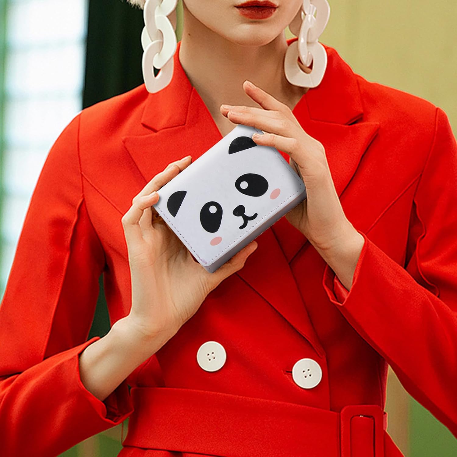 FuninCrea Small Ladies Purse Cute Panda Wallet for Women and Girls, PU Leather Women Wallet with 7 Card Slots and ID Windows, Womens Purse for Card, ID Card, Photo, Cash (Pink Panda)