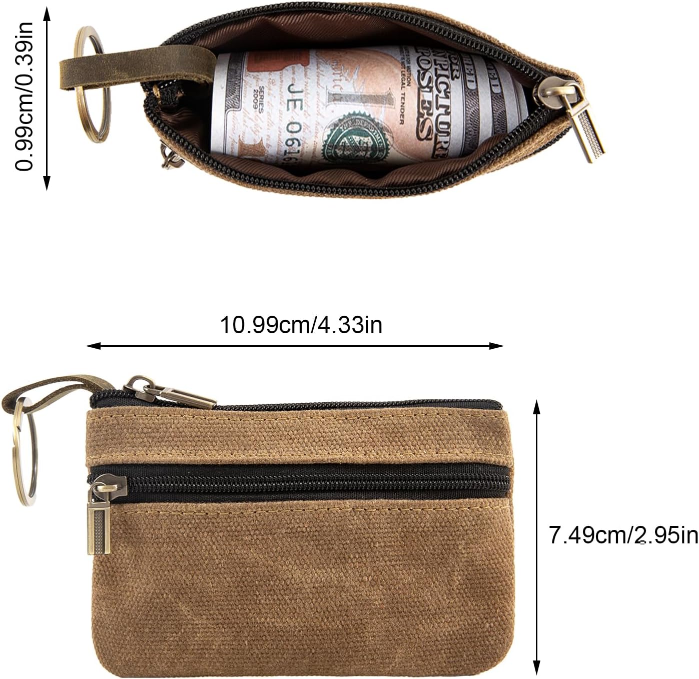 Mens Tray Purses Coin Purse,Coin Pouch,Cash Wallet,Small Change Purse Keychain for Coins Pocket Zipper Wallet with Key Ring,Gifts for Men Dad Father (Coffee)