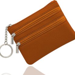 Women's Genuine Leather Coin Purse, Change Wallet, Mini Pouch Change Wallet, Zipper Mini Cash Wallet with Key Ring, Brown (LQB-ZE-01)