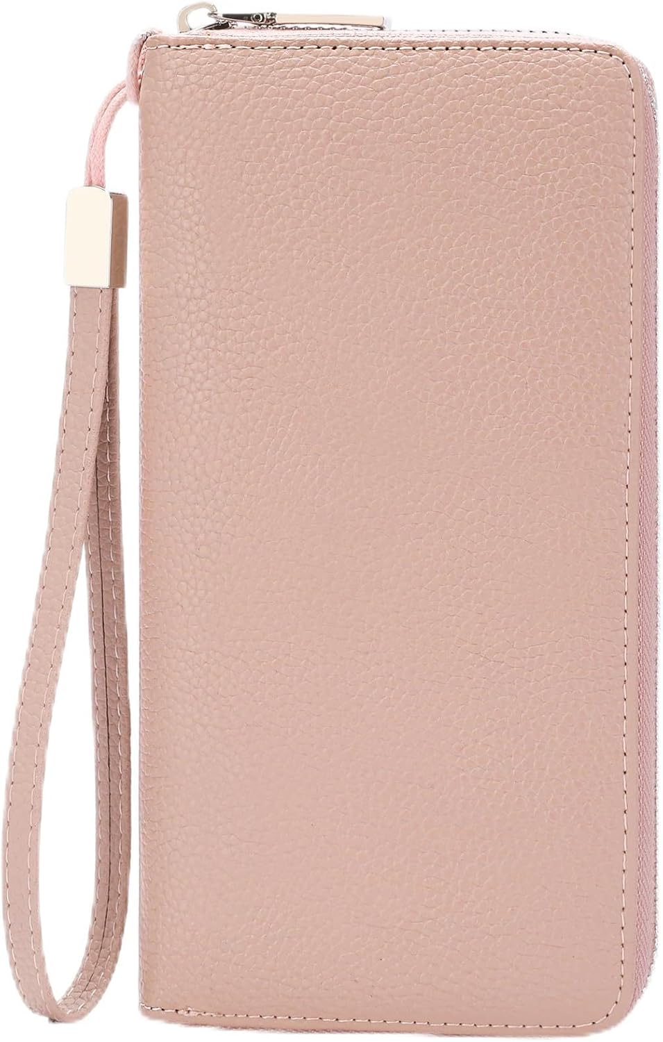 GOIACII Leather Women's Wallets, Large Capacity Long Ladies Purse Card Holder Purse for Women with RFID Blocking and Detachable Wrist Pink