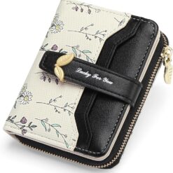 GAEKEAO Purses for Women Small Ladies Purse Cute Leather Bifold Compact Womens Wallet RFID Blocking with Zipper Pocket ID Window Black